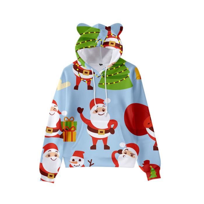 Pull De Noel Homme Manches Longues, Sweat à Capuche Noël Rigolo,Sweatshirts Grande Taille Automne Et Hiver Avec Cordon Poches Christmas Pullover Pas Cher Décontractés Xmas Moche Print Sweats
