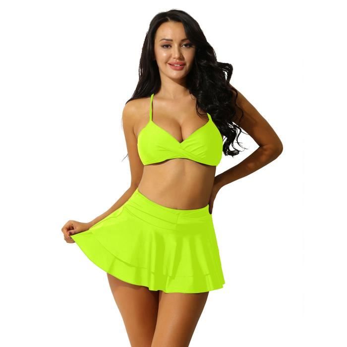 DPois Vintage Ensemble Maillot de Bain Femme Jupe Bas de Bikini