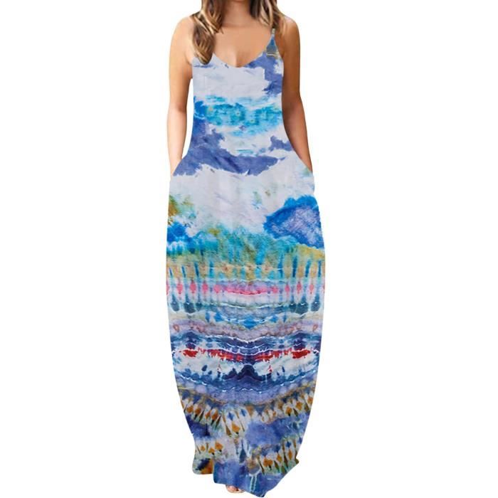Robe Plage Femme Robe D'été Longue WNEEDU - Sans Manches, Taille