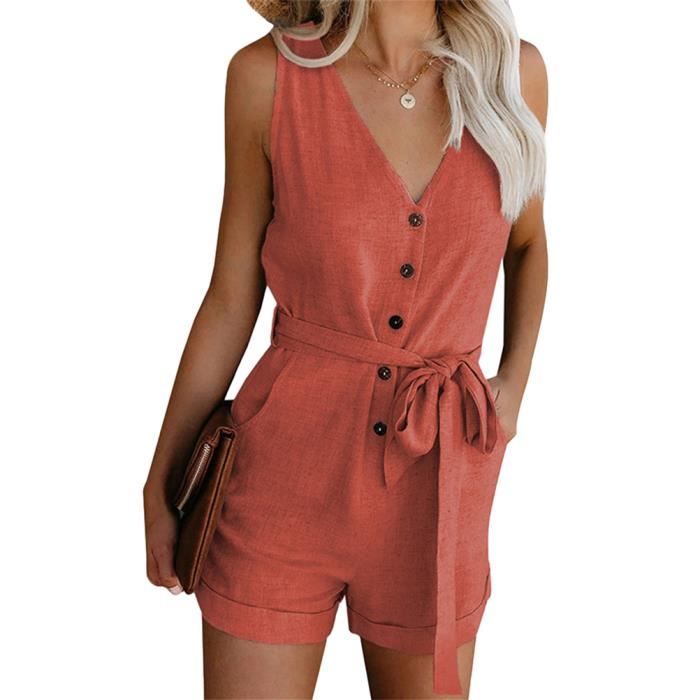 Combinaison été Femme Sans Manches Imprimé Floral - Col Carré Avec Poches - Romper Confortable En Coton Pour Sorties Décontractées