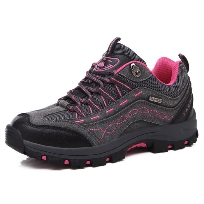 Chaussures Femme Chaussures de Randonnee Basses Daim Femme Chaussures de Exterieure Antiderapant Femmes Gris