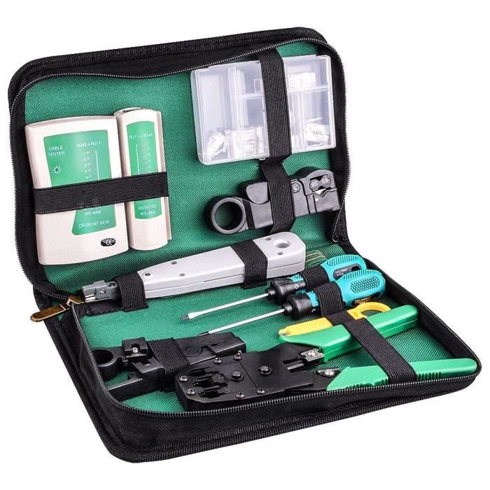 Kuman Testeur De Réseau Et Pince à Sertir RJ45/RJ11 – Kit Complet Pour Câble Cat5