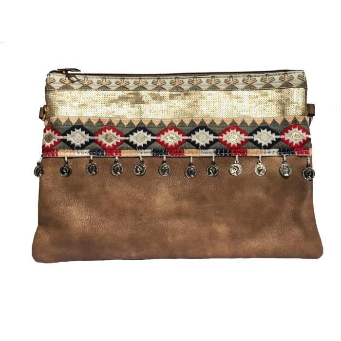 Pochette à Maquillage Fait Main Camel Simili cuir