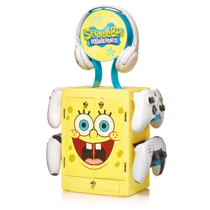 Numskull - Meuble de rangement inspiré de Bob léponge pour gamer pour 4 manettes - 10 jeux - 1 casque