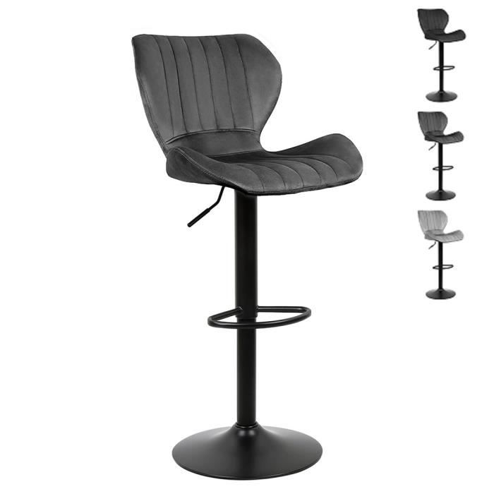 WOLTU Lot De 2 Tabourets De Bar Velours Hauteur Réglable – Gris Foncé, Pivotants & Confortables