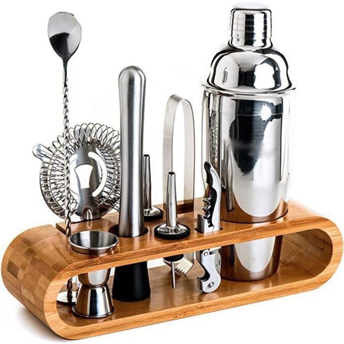 Set Barman Professionale Apolliner - 16 Pezzi In Acciaio Inox Con Scatola In Legno, Per Cocktail Perfetti