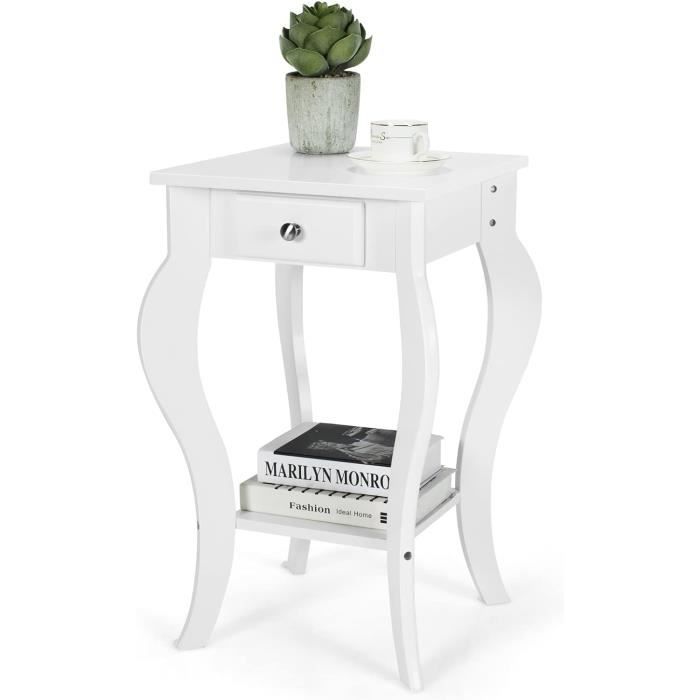 RELAX4LIFE Lot De 2 Table De Chevet En Bois Avec Tiroir Et Étagère