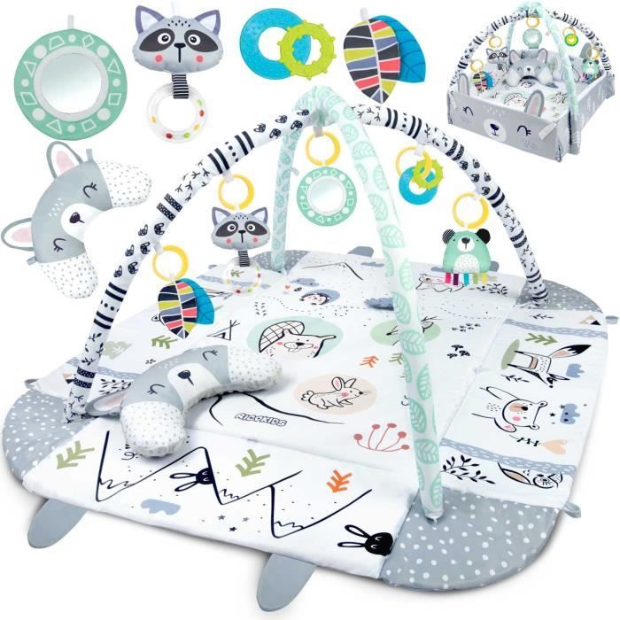 Tapis éducatif interactif - RICOKIDS - 110x100 cm - Lapin - Double face - Jouets multifonctionnels - Coussin doux inclus