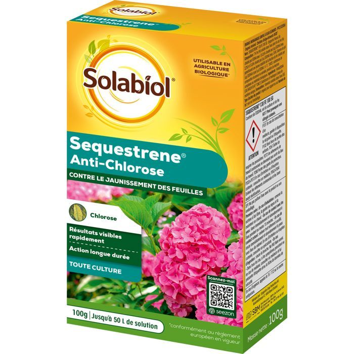 SOLABIOL Sequestrene antichlorose - 100g - Jusquà 50L de solution - Résultats visibles rapidement - Action longue durée