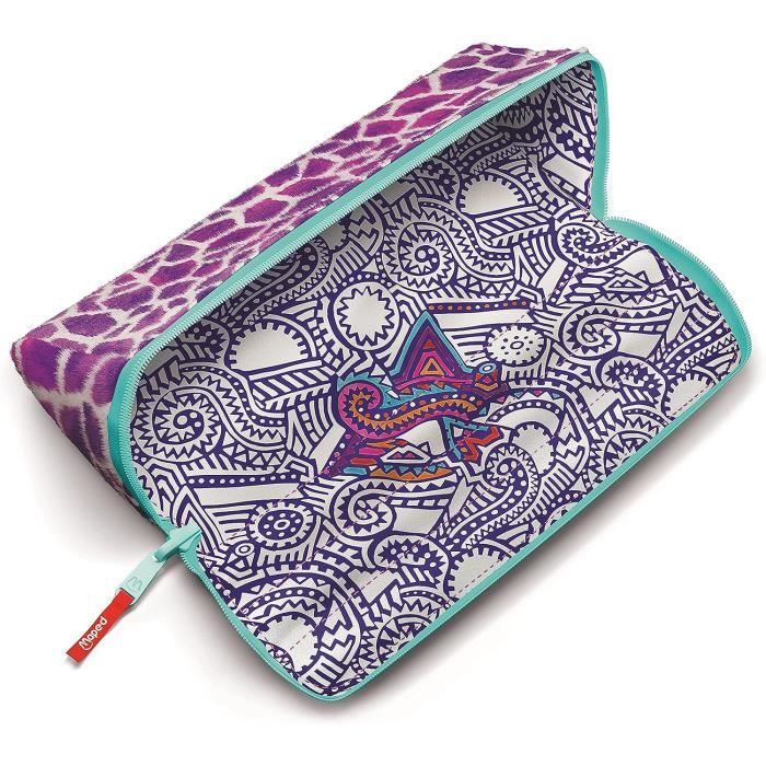 Trousse Scolaire Ronde Maped Tropical - 22,5 Cm - Motifs Oiseaux Tropicaux - Zip Solide - Idéale Pour Le Cartable