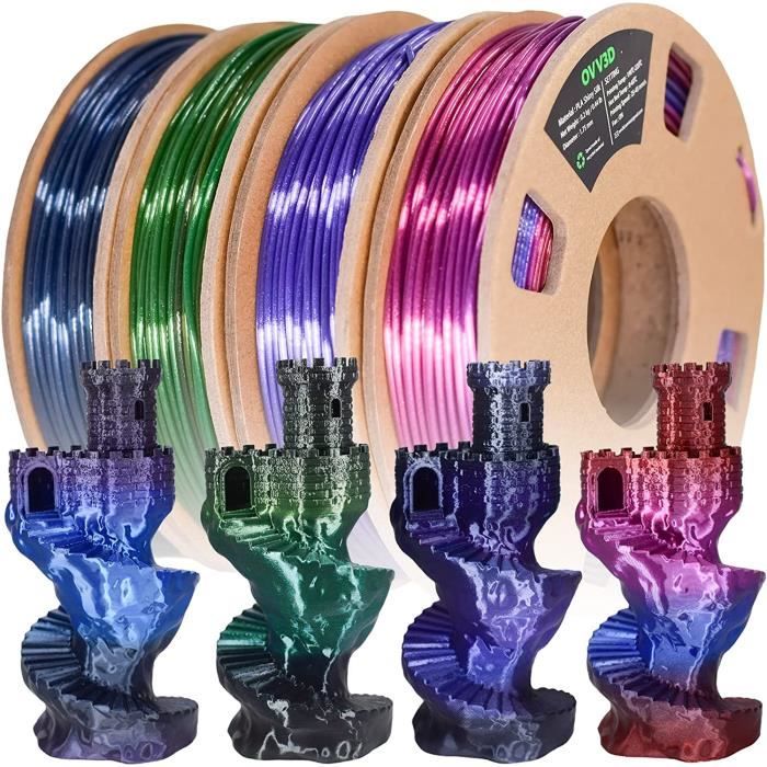 OVV3D Lot de 4 bobines de filament PLA arc-en-ciel pour imprimante 3D,  filament PLA en soie de 1,75 mm, noir violet, vert, et r369 - Cdiscount  Informatique