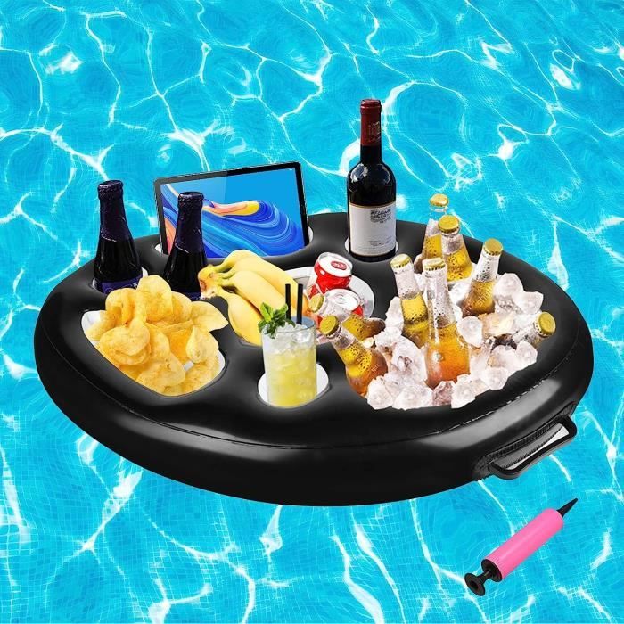 Bar Flottant Gonflable Piscine - Support Boissons 8 Trous - Plateau Flottant Transparent Avec Pompe