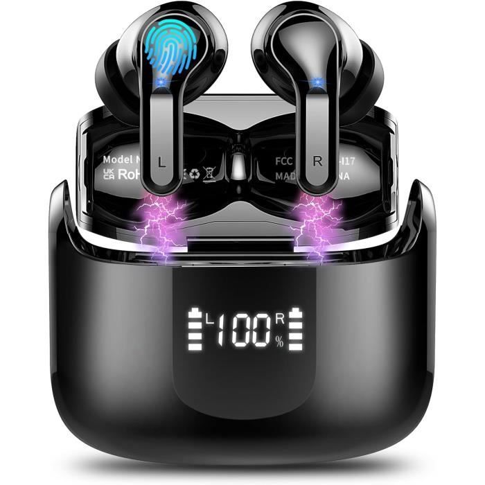Écouteurs Bluetooth 5.3, Écouteur sans Fil avec 4 ENC Réduction Antibruit  Mic Casque Bluetooth Hi-FI Son Stéréo, 36 Heures Durée de Lecture, IP7  Etanche, Écran LED, Contrôle Tactile : : High-Tech