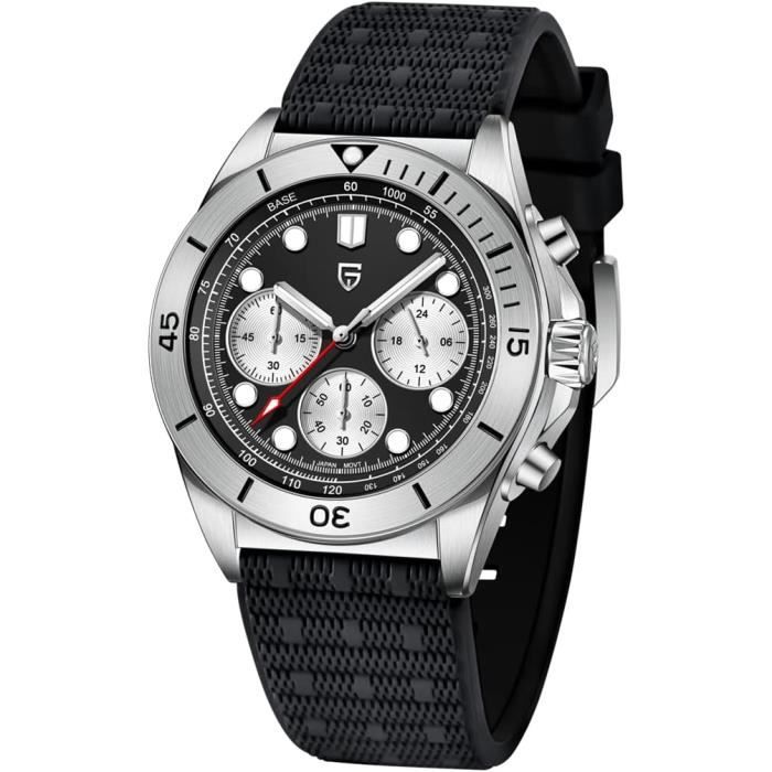 Montre Chronographe Homme Lotus Chrono - Boîtier Acier Noir - Bracelet Silicone Bleu - Étanche 100m - Neuf