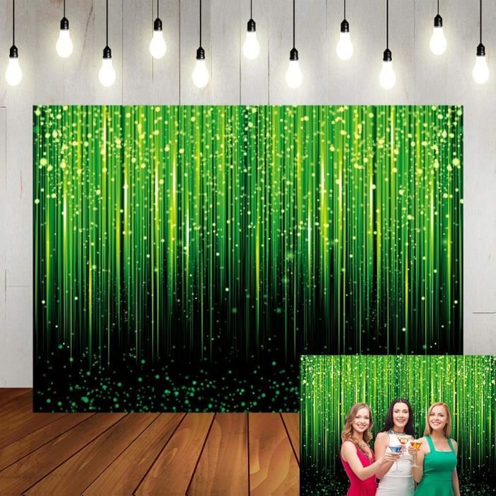 Toile Fond Anniversaire Vert Doré à Paillettes - 2.1x1.5m Pour Photo