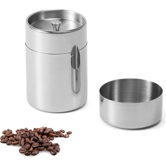 Boîte à Café Hermétique En Acier Inoxydable 304 - 550 Ml Pour 180g De Grains, Couvercle Bois Noyer, Rangement Fraîcheur
