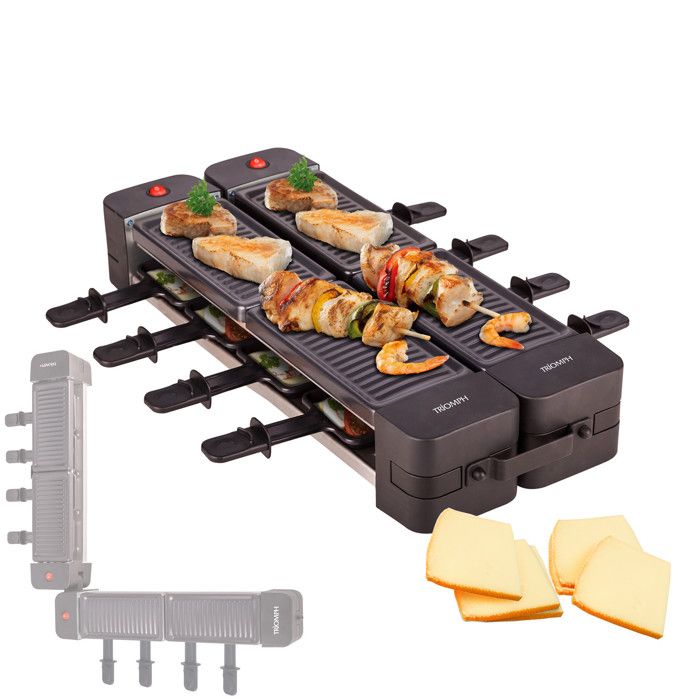 Appareil à raclette double ETF2114 pour 8 personnes, service à raclette reliable, 1200W