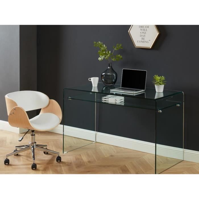 chaise de bureau - vente-unique - jelsa - simili et métal chromé - chêne et blanc - hauteur ajustable