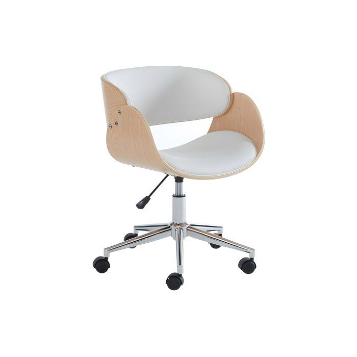 Chaise de bureau - Simili et métal chromé - Chêne et Blanc - Hauteur ajustable - JELSA