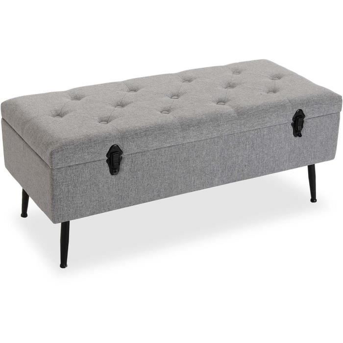 banquette bout de lit maggie - 44 x 40 x 102 cm - tabouret banc chaise longue en coton et bois - gris clair - versa