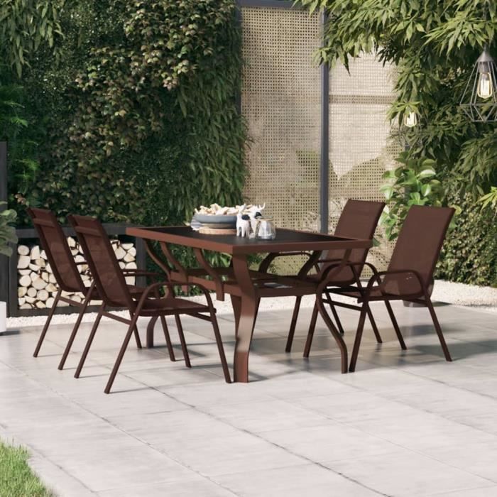 "promo"table extérieure lmt - table de jardin marron et noir 140x70x70 cm acier et verre 23,3kg