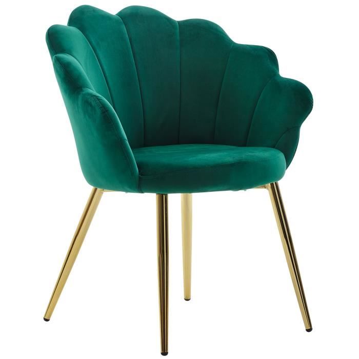 chaise de salle à manger tulipe velours vert - wohnling - design scandinave - avec accoudoirs - pieds dorés