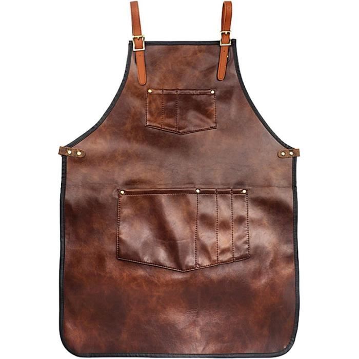 Tablier De Boucher En Cuir Pleine Grain, Brun Foncé – Fait Main, Unisexe, Cuisine Et BBQ