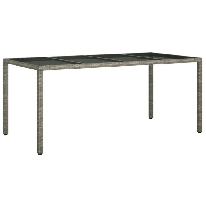 table de jardin gris 190x90x75 cm verre trempé-résine tressée hao-0d060b01316715