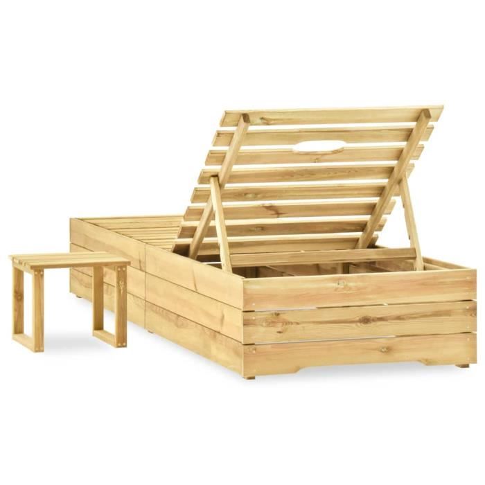 hua - bains de soleil - chaise longue avec table bois de pin imprégné de vert - yosoo - dx14693