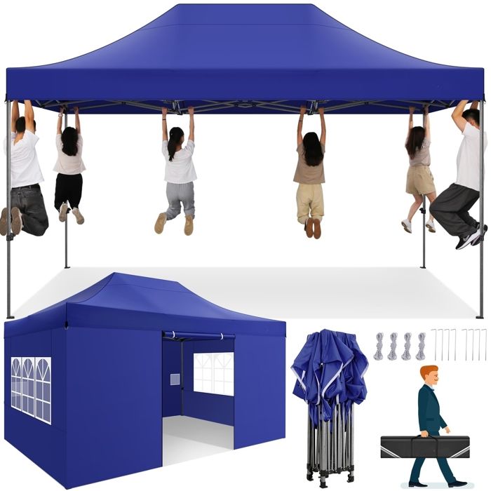Tonnelle Pliante 3x6 m - Tonnelle de Jardin Imperméable avec 6 côtés Barnum Chapiteau Tente de Reception - Bleu