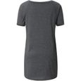 T-shirt femme d 'été décontracté irrégulier grande taille col en V pull ample à manches courtes T-shirt long gris-1