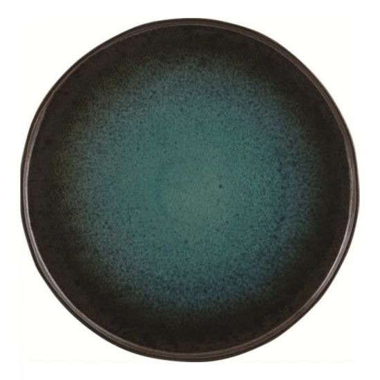 Lot De 6 Assiettes Plates En Grès (27,5 Cm) - Bleu Avec Bord Marron - Lave-vaisselle Et Micro-ondes Safe