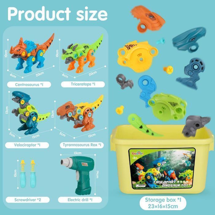 Cossy – 6 Dinosaures Jouets à Démonter Et Remonter Avec Perceuse électrique – Le DIY Préhistorique Qui Passionne Les Petits !