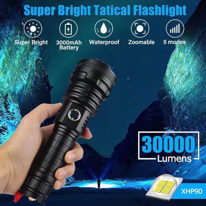 AF-WAN Lampe torche LED rechargeable super lumineuse 7000 lumens étanche 6  modes d'éclairage Lampe torche LED portable avec batterie externe (argent)  : : Bricolage