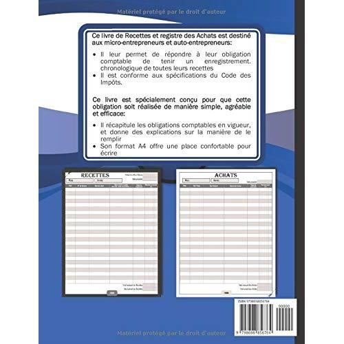 Livre de Compte auto entrepreneur: Registre Chronologique des Recettes et  Dépenses pour micro entreprise (French Edition)