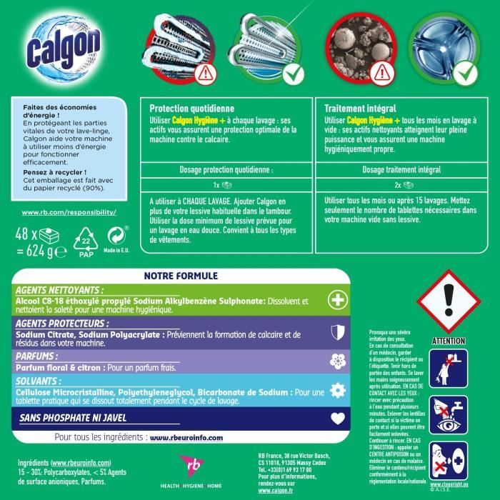 Calgon Anticalcaire Hygiene Plus pour le LaveLinge Lot de 48 Tablettes, Lot de 2 Cdiscount Maison
