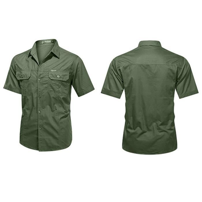 Chemise Cargo Homme Manches Courtes - Boutonnée Poche - Coton Léger Casual Travail Été