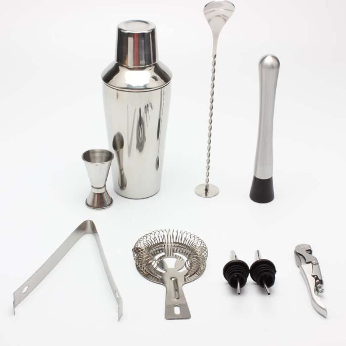 Set De Cocktail 20 Pièces En Acier Inoxydable | Shaker 750ml, Support Bambou | Pour Bar à Domicile Ou Cadeau