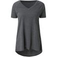 T-shirt femme d 'été décontracté irrégulier grande taille col en V pull ample à manches courtes T-shirt long gris-2