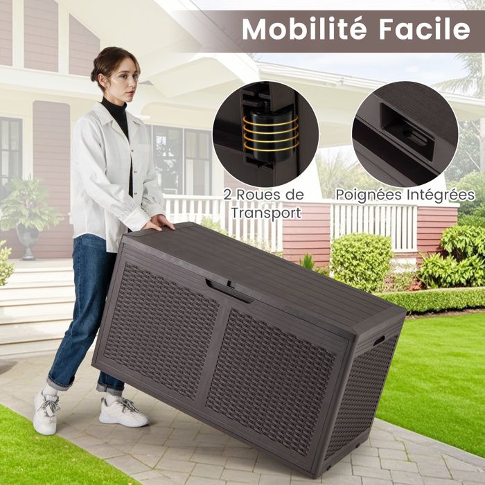 COSTWAY Coffre de Rangement sur Roulettes Extérieure - 380 L - en ...