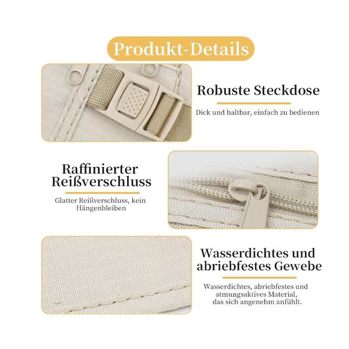 Ceinture De Voyage Antivol - 2 Sacs Bananes Cachés, Réglables, Beige Et Noir, Pour Argent Et Téléphone