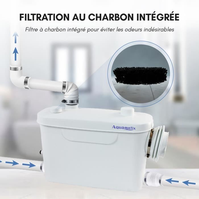 Aquamatix Broyeur Sanitaire 400W Pompe Relevage 100 L/min 6,5m Vertical - 3 Entrées WC Évier