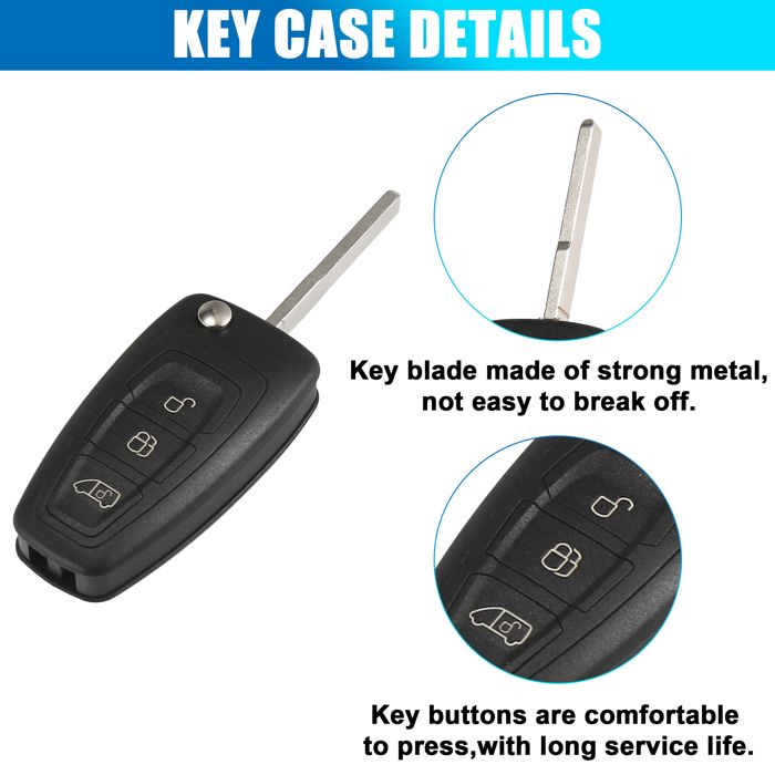 X AUTOHAUX Coque Clé De Voiture Pour Ford Ka 2008-2016 - 3 Boutons Avec Lame