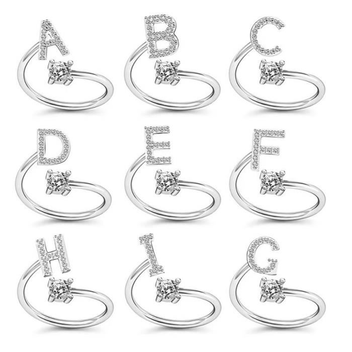 Bague Initiale En Argent Sterling Pour Femmes Filles Enfants Lettre Bague Charme Bande Empilable Anneaux D'articulation Réglables (D
