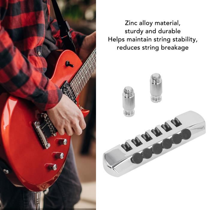 Selle de Pont de Guitare électrique, Type Fendu, 6 Cordes, Remplacement de Selle en Alliage de Zinc, Accessoire de Guitare avec Vis, 6 Pièces (SILVER