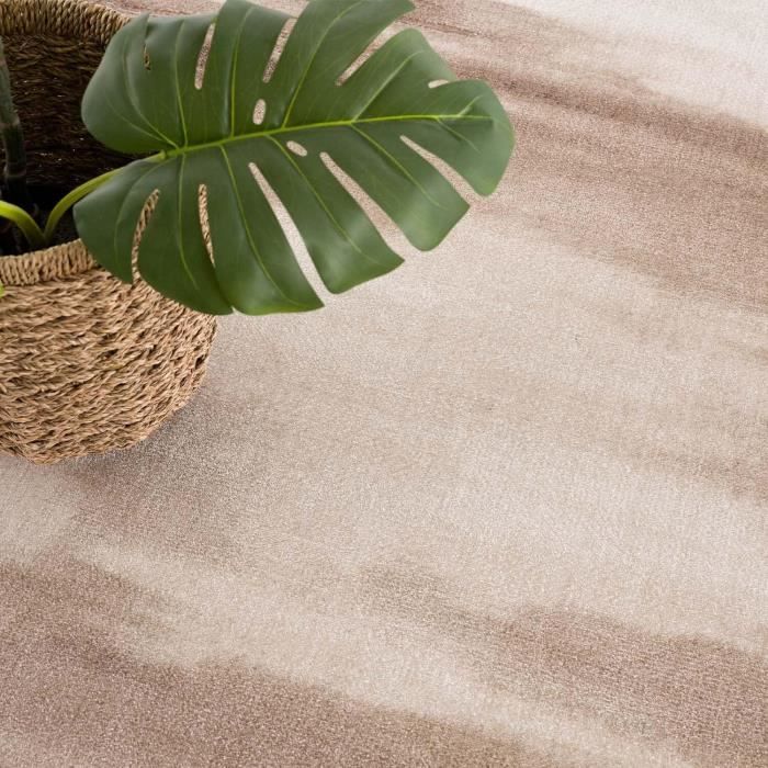 Tapis moderne motif abstrait réversible beige lin d'intérieur et d'extérieur 200x290 cm