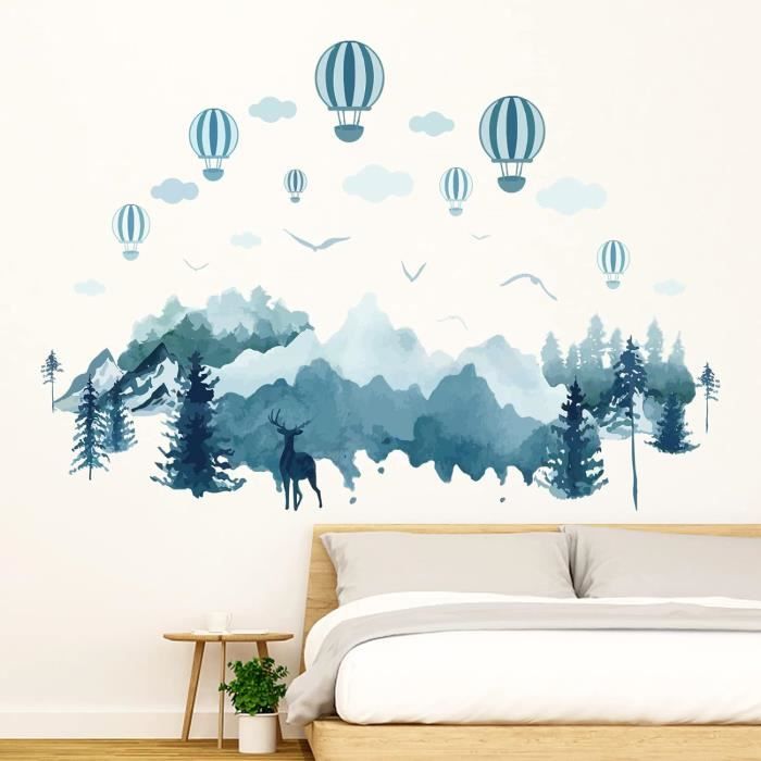 Stickers muraux enfants - Montagne Scandinave - Autocollant géant - H55 x L95 cm - Multicolore - Maison