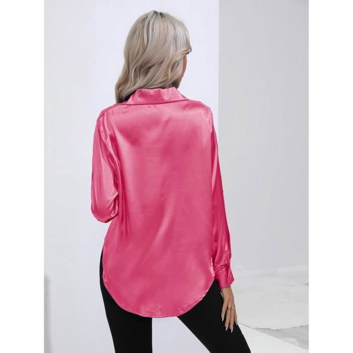 Chemisier En Satin Rose Rubis - Col V Et Manches Volantes - Taille M - Neuf Sans étiquette