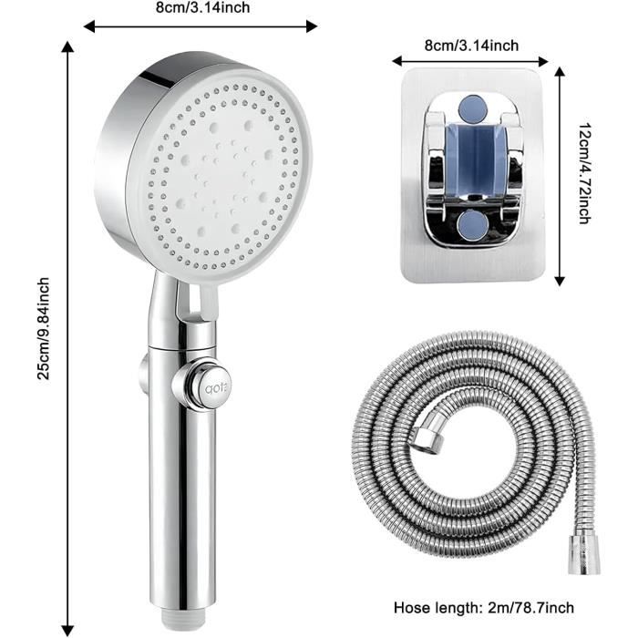 Pommeau De Douche Avec Filtre Et Massage - Haute Pression, Bouton Arrêt, Micro-perforations Douces - Coloris Rose (G1/2 Universel)