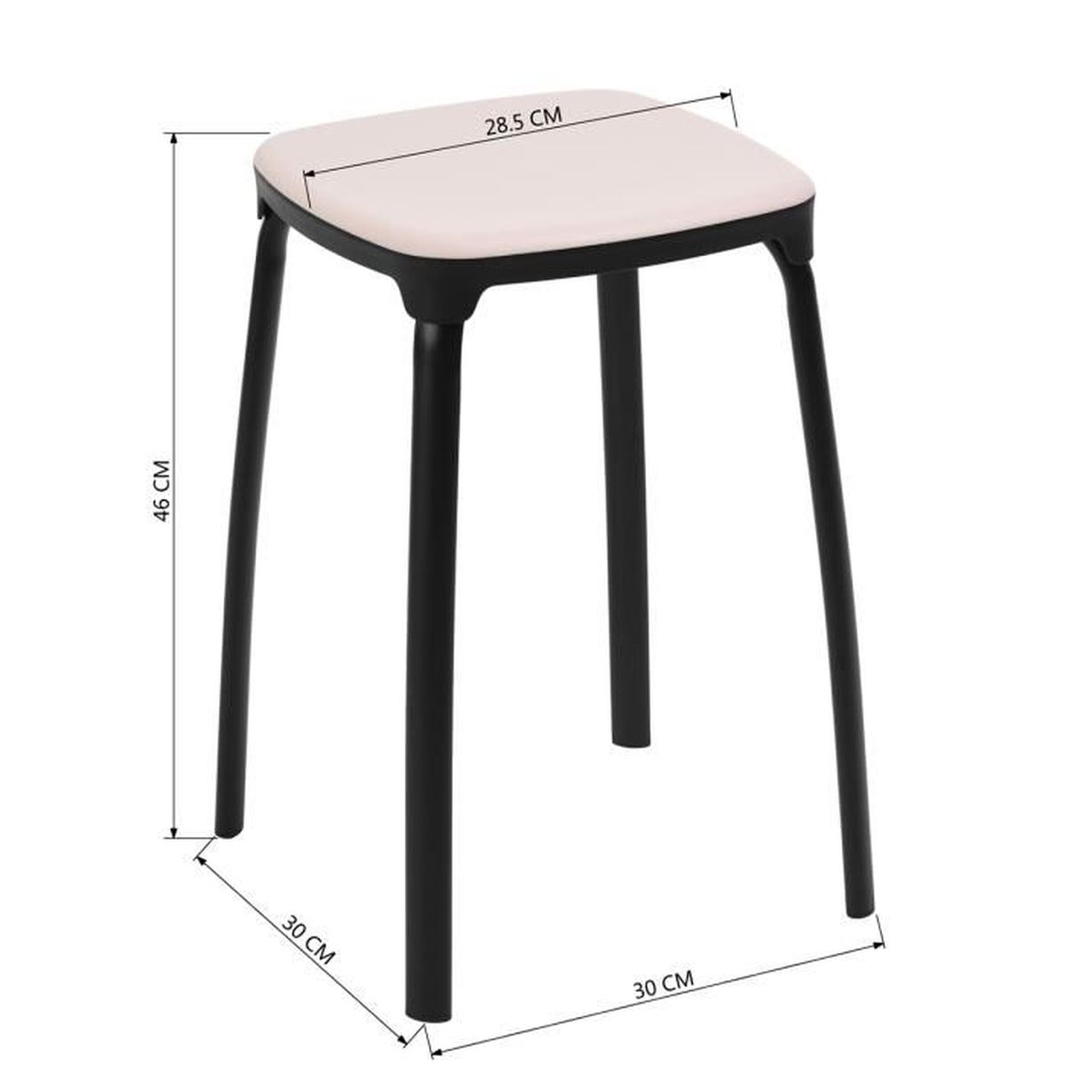 Furnish 1 Lot de 6 tabourets en Plastique PP 32x32x45.5 cm avec Assise et Base en m/étal Empilable Rose